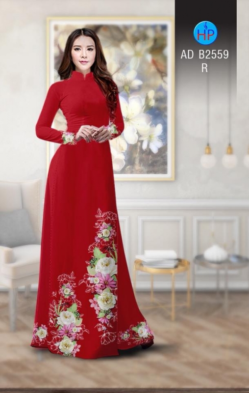 Vải áo dài hoa dây hai bên