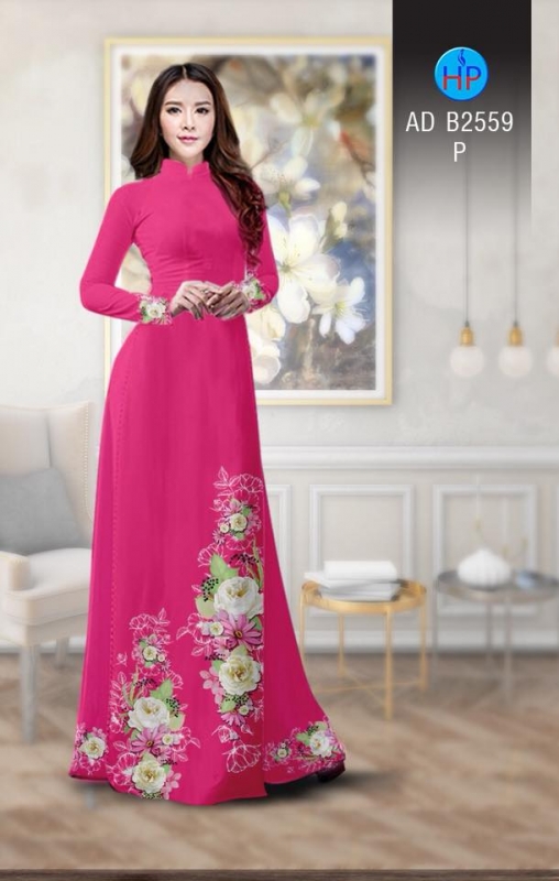Vải áo dài hoa dây hai bên