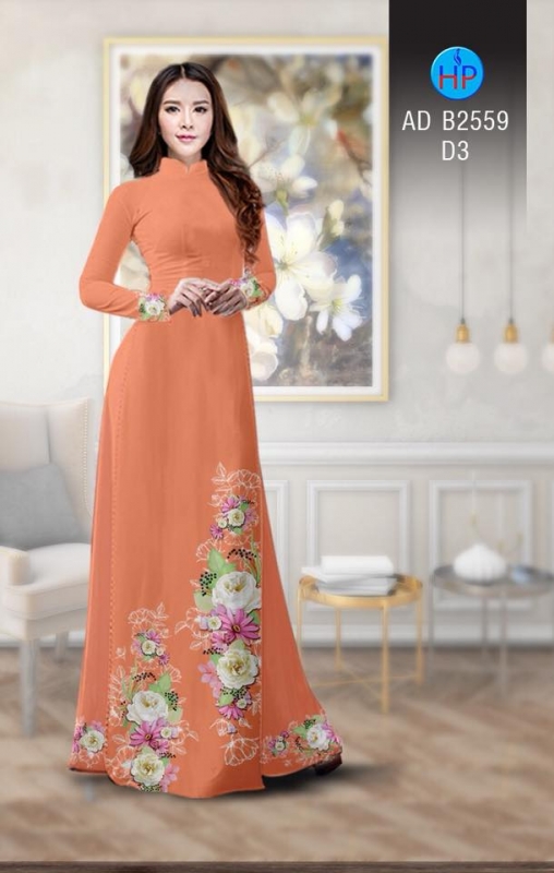 Vải áo dài hoa dây hai bên