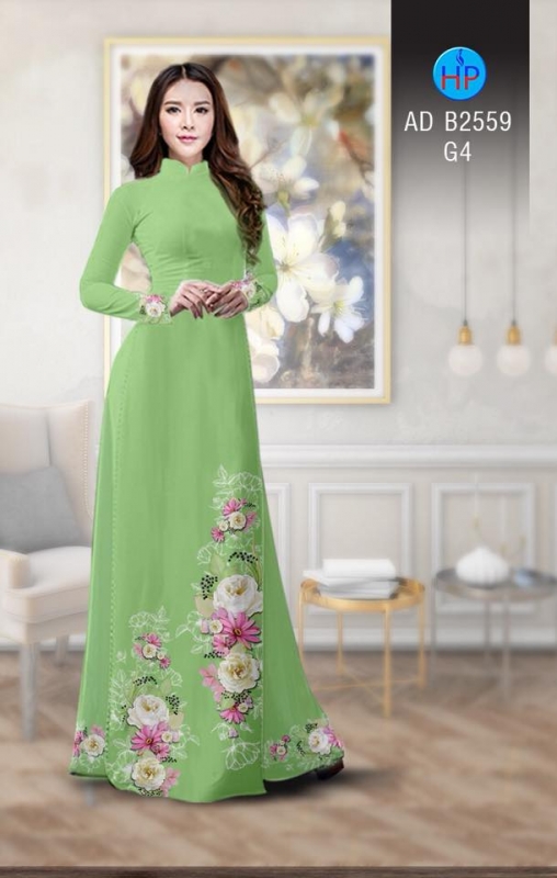 Vải áo dài hoa dây hai bên