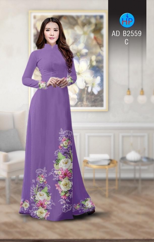 Vải áo dài hoa dây hai bên