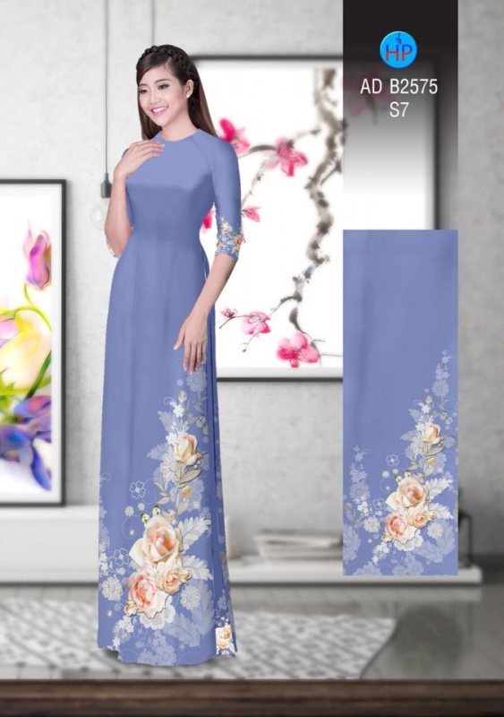 Vải áo dài hoa hồng dây