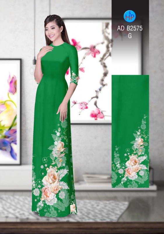 Vải áo dài hoa hồng dây
