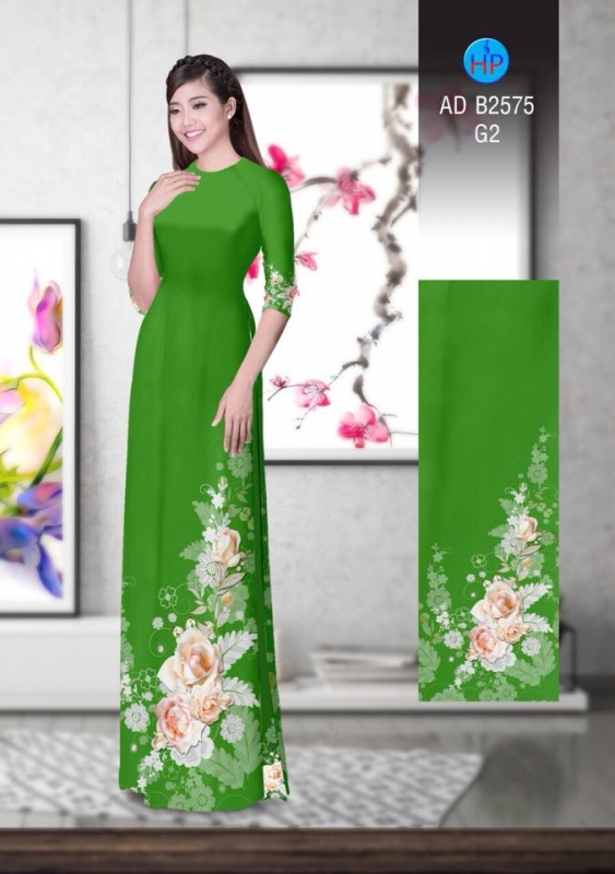 Vải áo dài hoa hồng dây