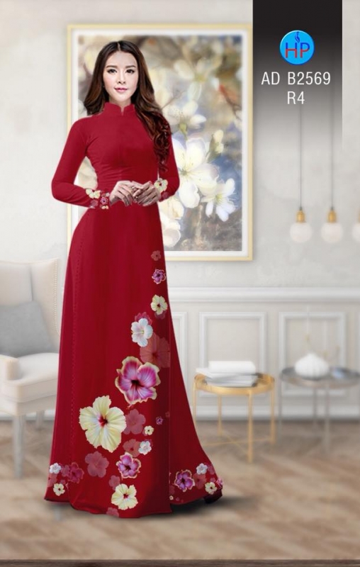 Vải áo dài hoa Râm Bụt Vải áo dài hoa Râm Bụt