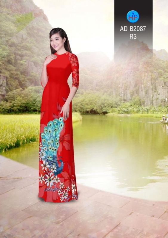 Vải áo dài chim Công
