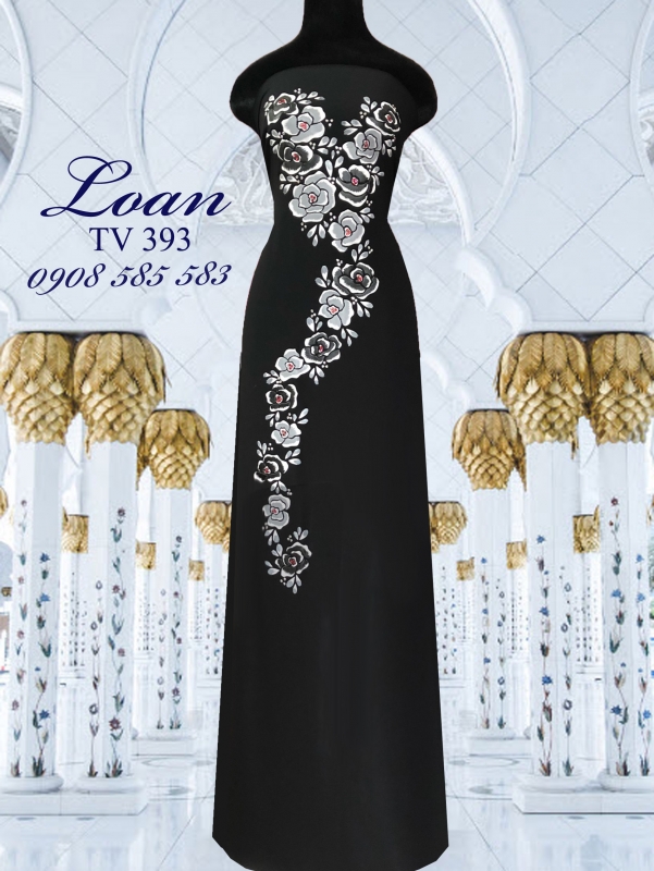 Vải áo dài vẽ nổi hoa Hồng