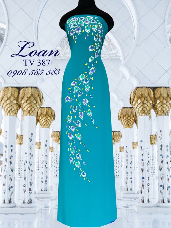 Vải áo dài vẽ nổi đuôi Công