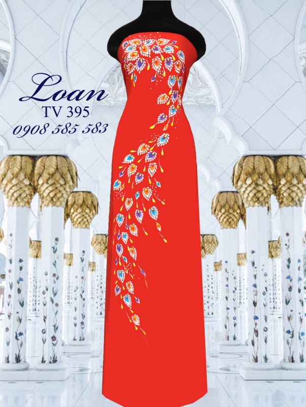 Vải áo dài vẽ nổi đuôi Công