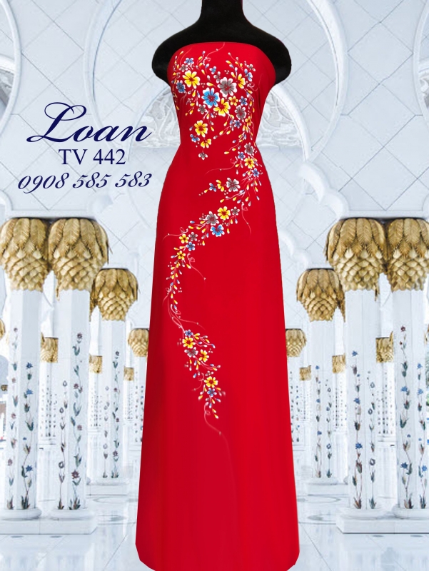 Vải áo dài vẽ nổi hoa dây