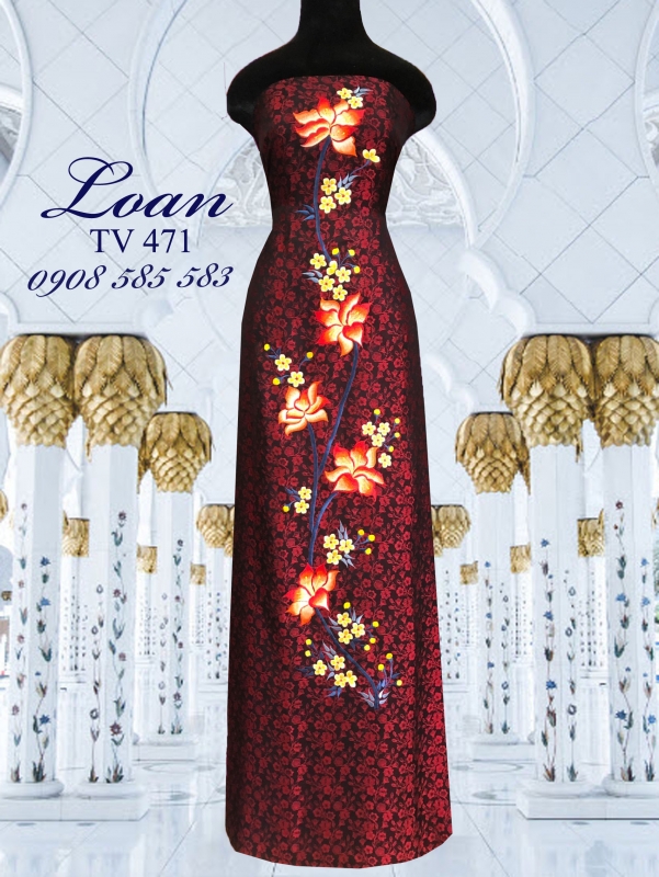 Vải áo dài tơ tằm thêu hoa