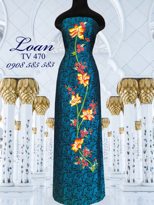 Vải áo dài tơ tằm thêu hoa