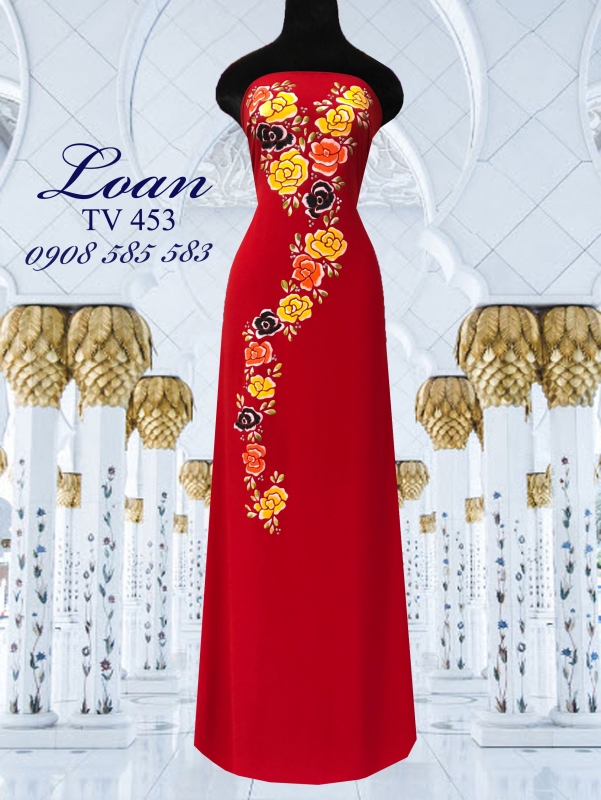 Vải áo dài hoa hồng vẽ nổi