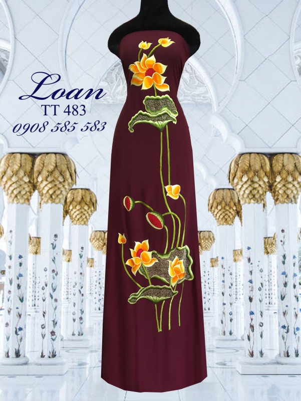 Vải áo dài thêu hoa Sen