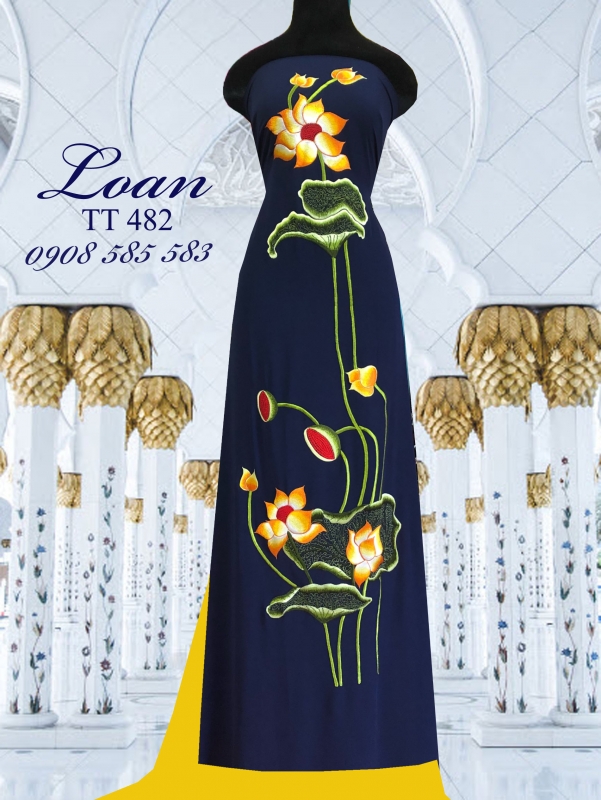 Vải áo dài thêu hoa Sen