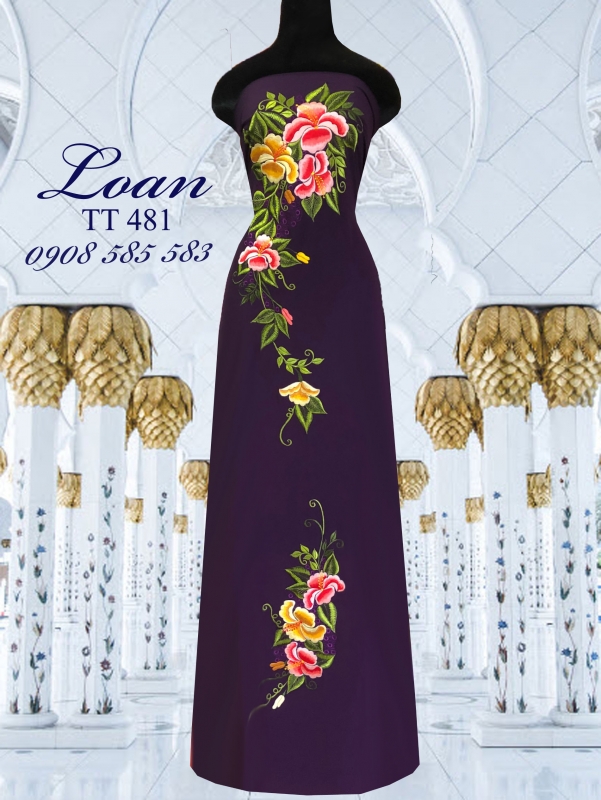 Vải áo dài tơ tằm thêu hoa