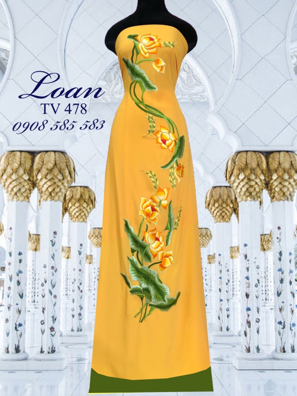 Vải áo dài thêu hoa Sen