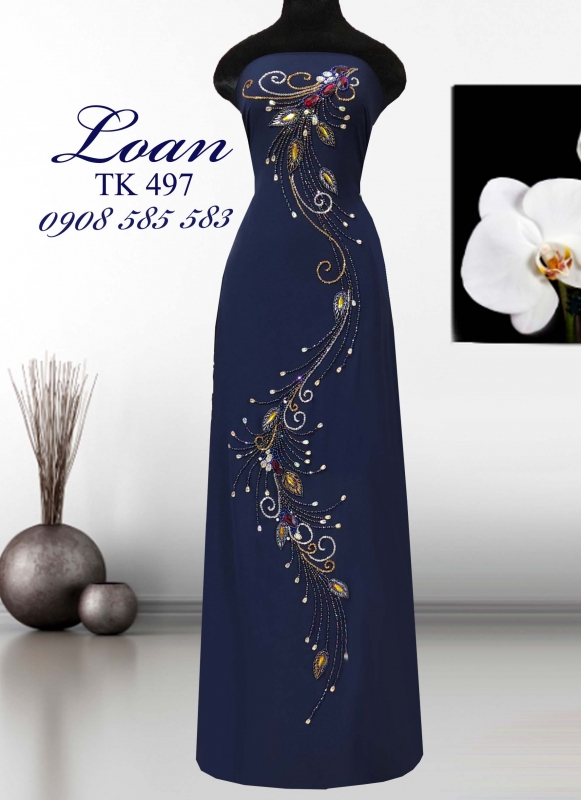 Vải áo dài đuôi Công kết đá