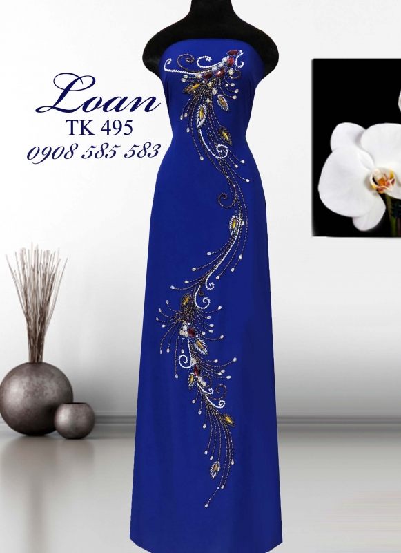 Vải áo dài đuôi Công kết đá