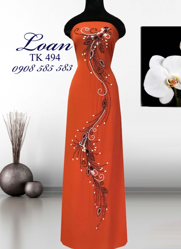 Vải áo dài đuôi Công kết đá