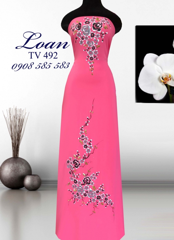 Vải áo dài vẽ nổi hoa Hồng