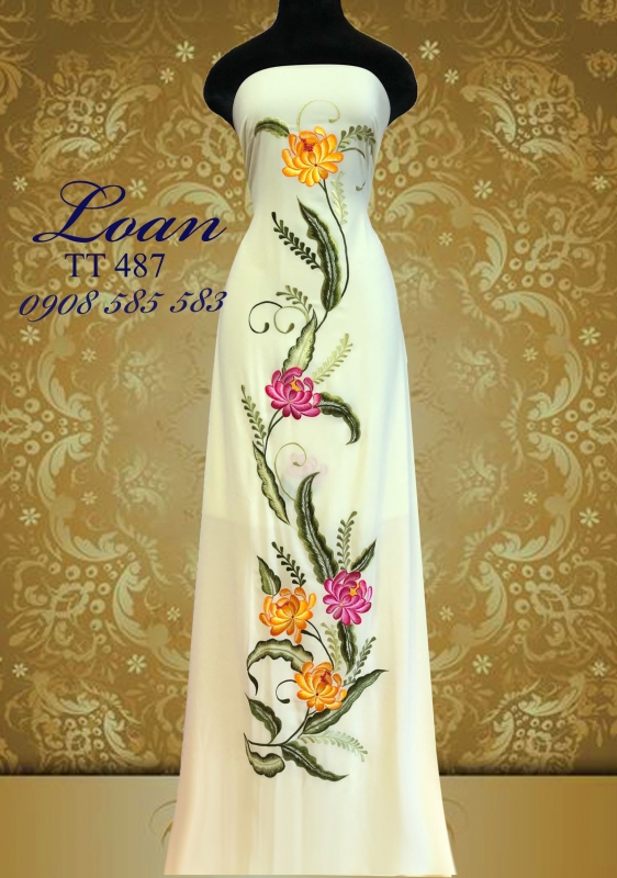 Vải áo dài thêu hoa dây