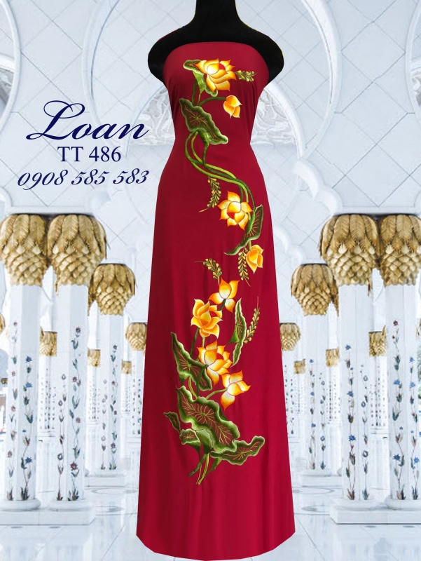 Vải áo dài thêu hoa Sen