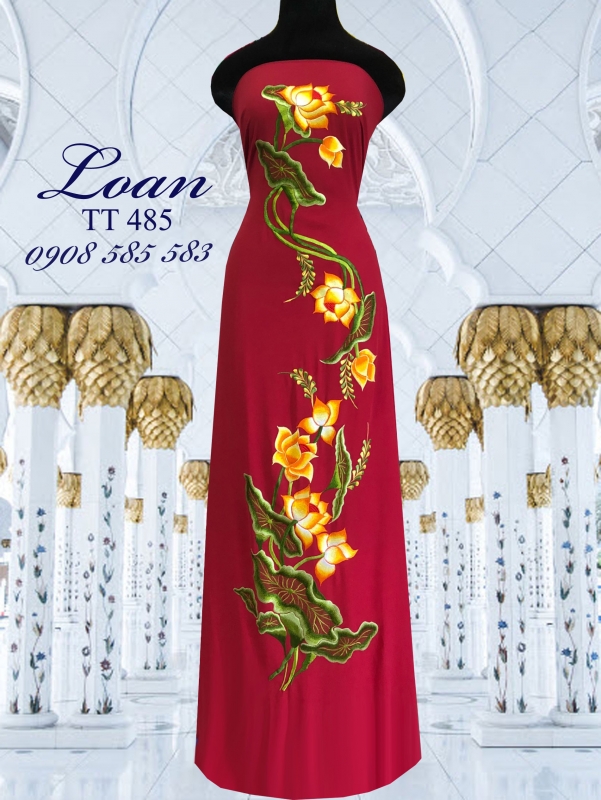 Vải áo dài thêu hoa Sen