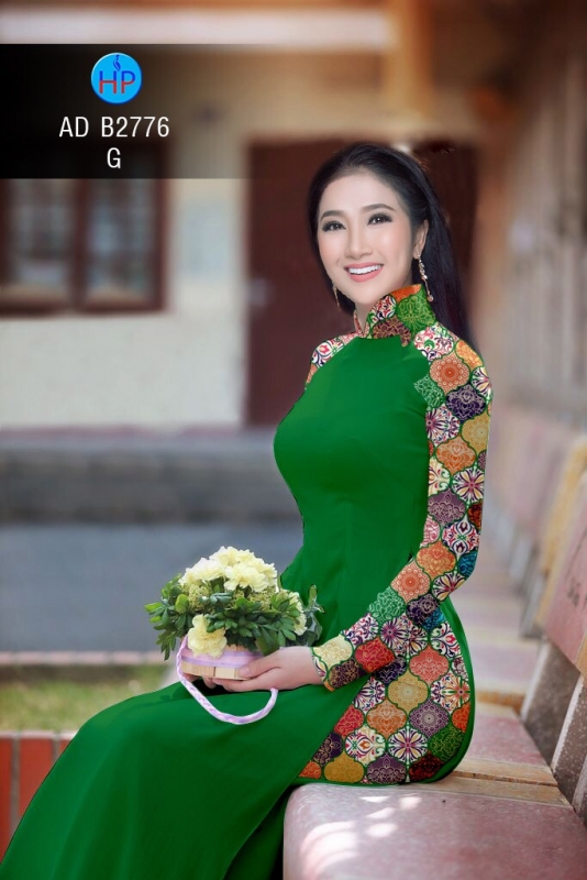 Vải áo dài trơn phối tay hoa