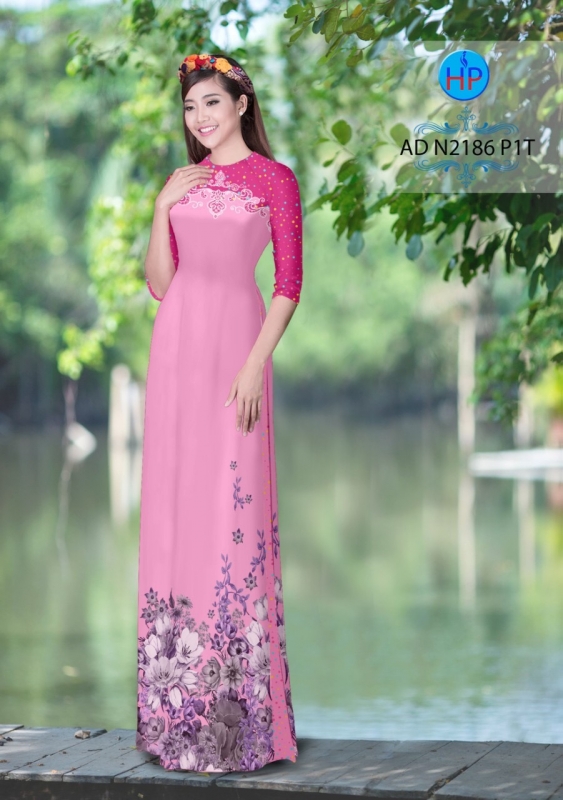 Vải áo dài hoa trên dưới