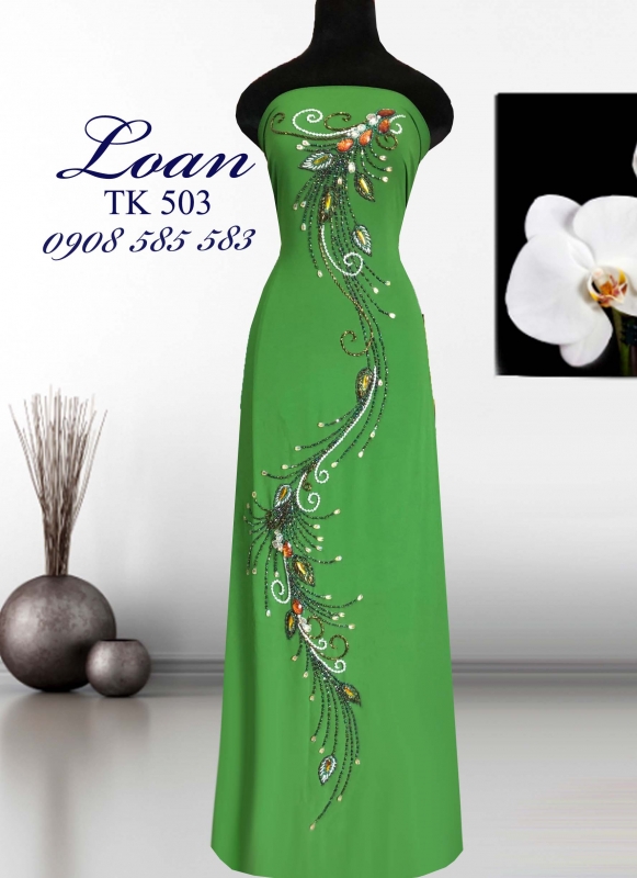 Vải áo dài đuôi Công kết đá