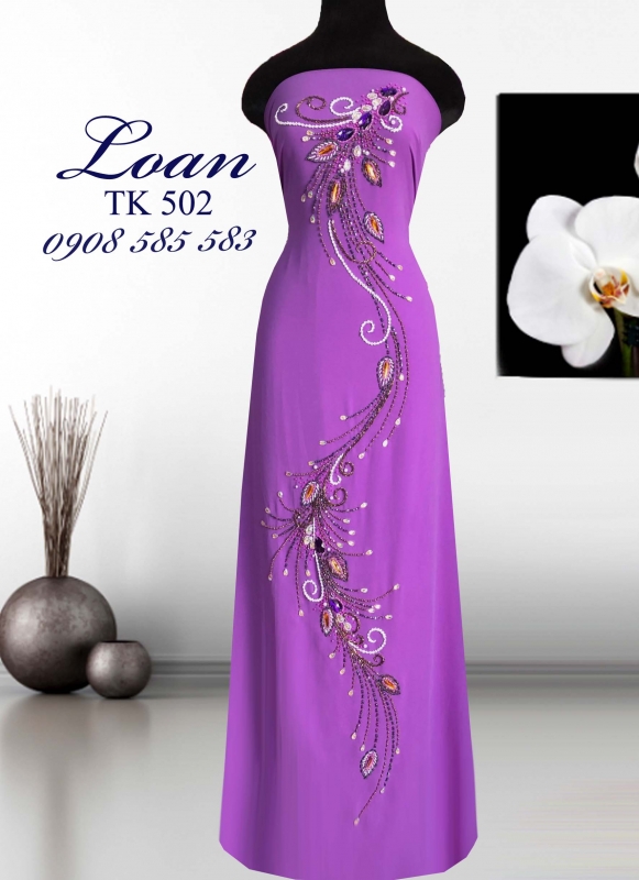 Vải áo dài đuôi Công kết đá