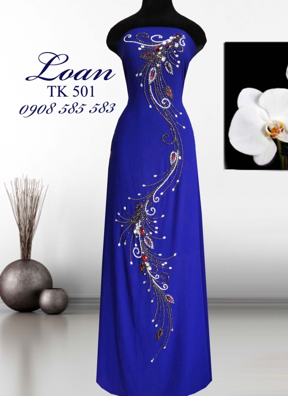 Vải áo dài đuôi Công kết đá