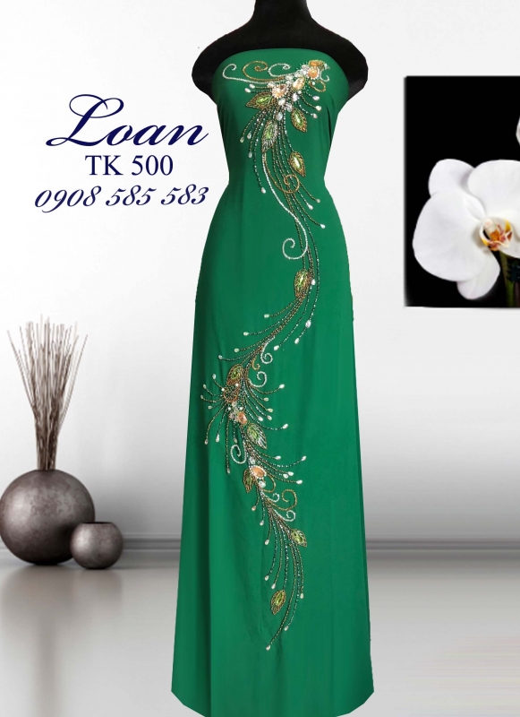 Vải áo dài đuôi Công kết đá