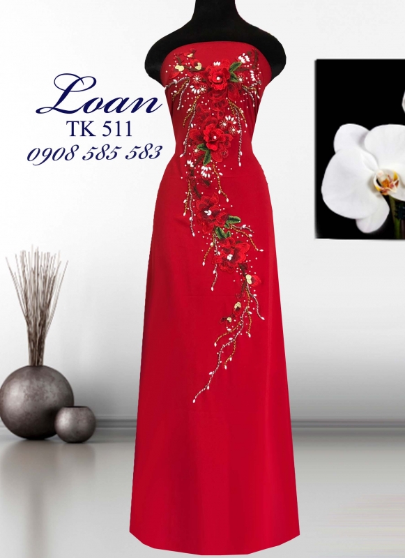 Vải áo dài thêu kết hoa