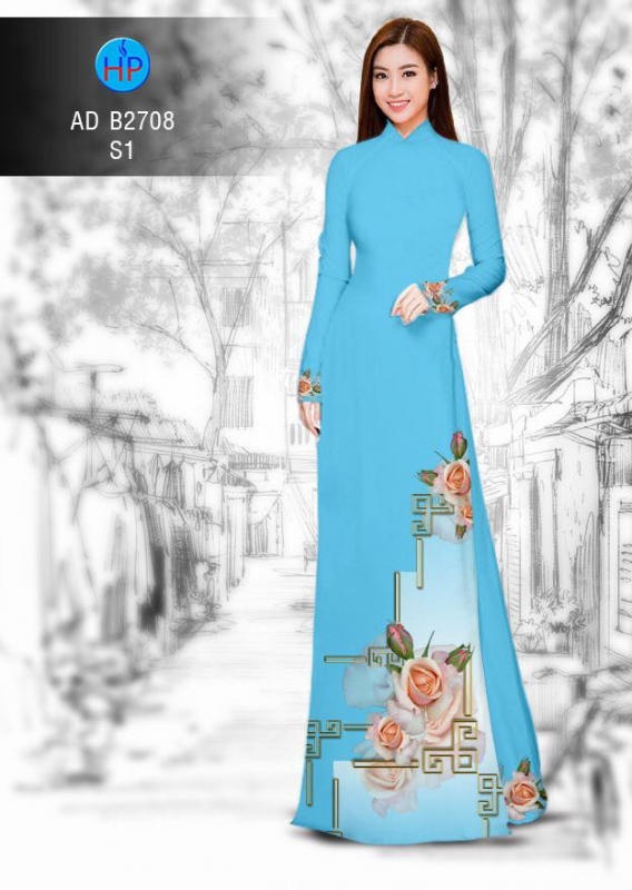 Vải áo dài hoa Hồng Vải áo dài hoa Hồng