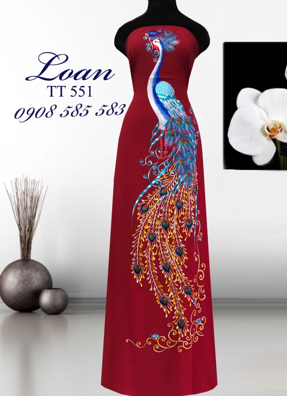Vải áo dài thêu chim công