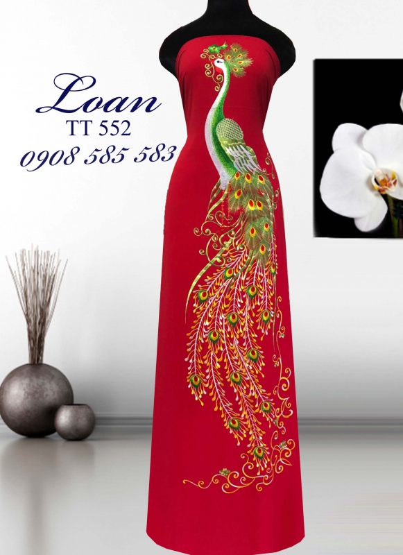 Vải áo dài thêu chim công