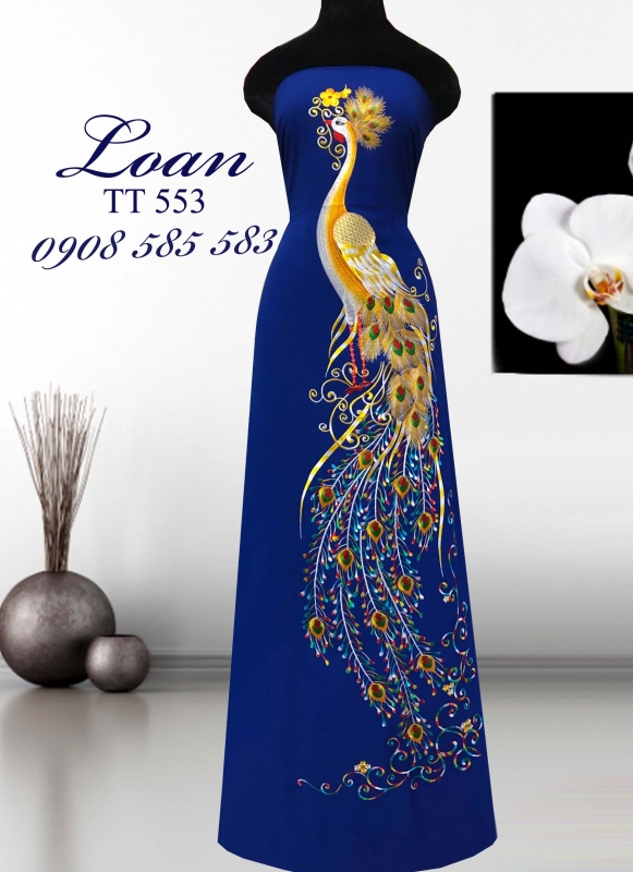 Vải áo dài thêu chim công