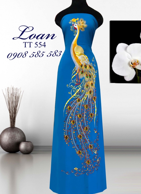 Vải áo dài thêu chim công