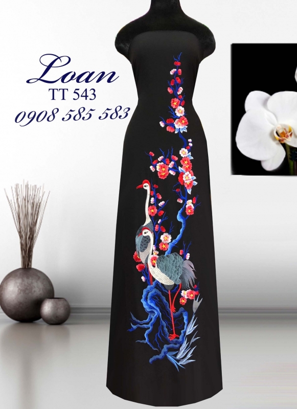 Vải áo dài thêu hạc