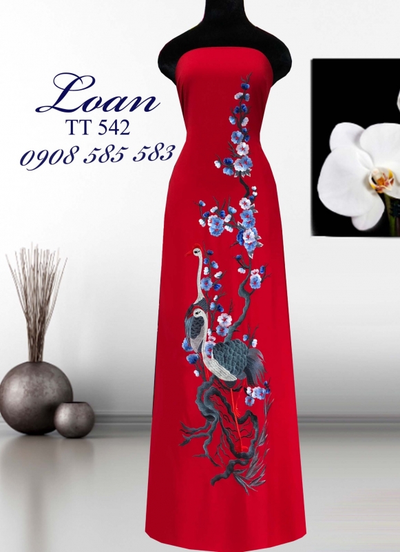 Vải áo dài thêu hạc
