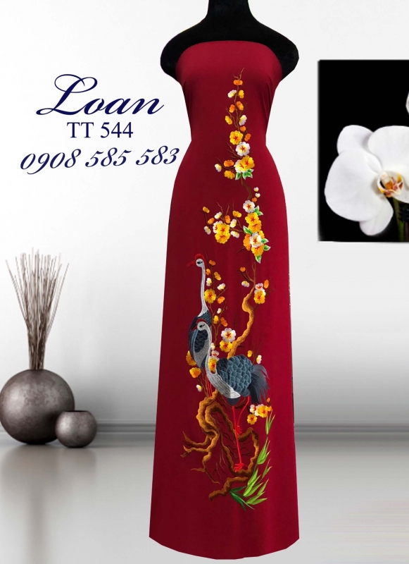 Vải áo dài thêu hạc