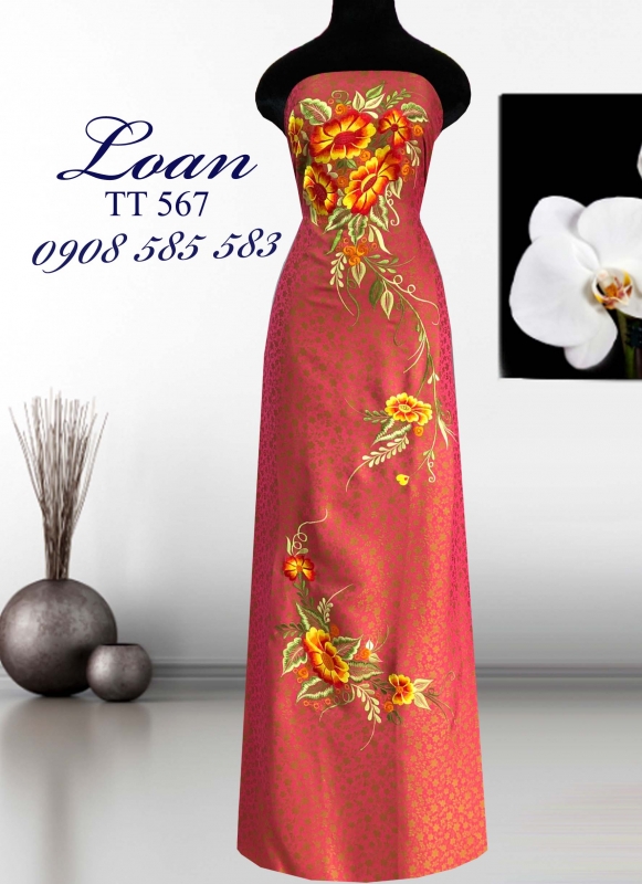 Vải áo dài tơ tằm thêu hoa