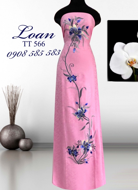Vải áo dài tơ tằm thêu hoa