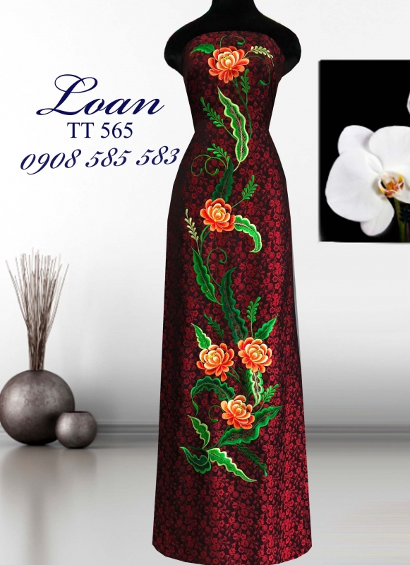 Vải áo dài tơ tằm thêu hoa
