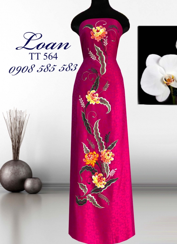 Vải áo dài tơ tằm thêu hoa