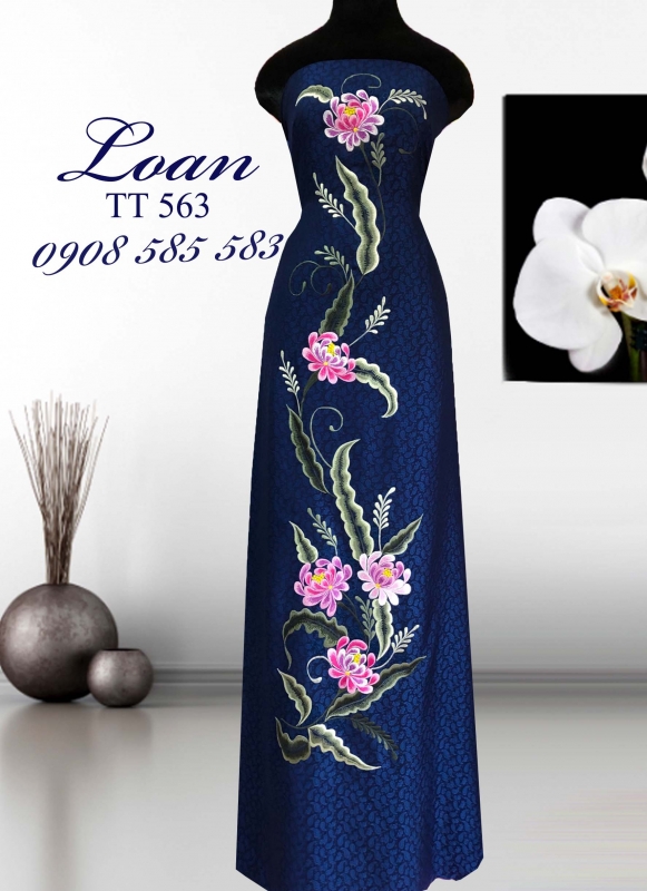 Vải áo dài tơ tằm thêu hoa