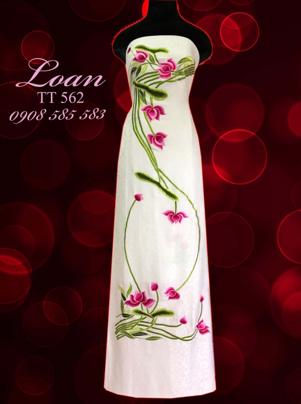 Vải áo dài tơ tằm thêu hoa