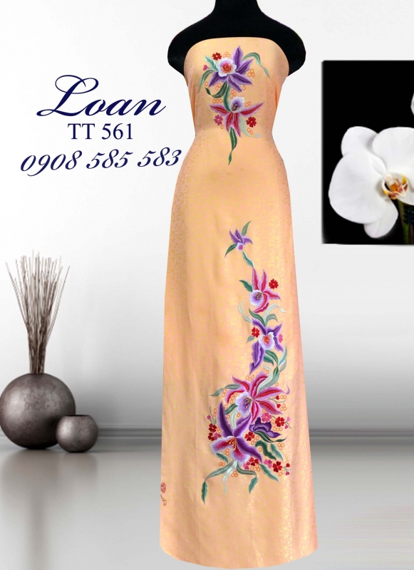 Vải áo dài tơ tằm thêu hoa